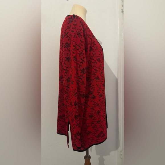 Exclusively Misook Open Front Longline Knit Cardigan Floral Career Luxe Large - Picture 5 of 10